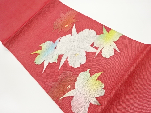 紗 花模様織出し開き名古屋帯（額縁仕立て）